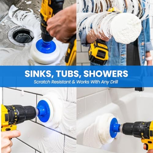 RotoScrub 7 Pack Drill Brush Set for Deep Cleaning, Scratch Resistant, Bathroom, Oven, Countertops, Sinks, Soap Scum, Tile, Boats, Patio Furniture & More - Image 4