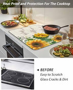 Vintage Sunflowers Stove Top Covers for Electric Stove, Farmhouse Floral Induction Cooktop Cover Protector, Rustic Botanical Range Mat for Glass Top Stove, Kitchen Countertop Dish Drying Mat, 24"x21" - Image 5