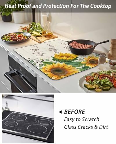 Vintage Sunflowers Stove Top Covers for Electric Stove, Farmhouse Floral Induction Cooktop Cover Protector, Rustic Botanical Range Mat for Glass Top Stove, Kitchen Countertop Dish Drying Mat, 24"x21" - Image 5