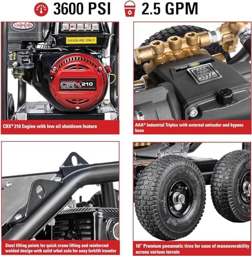 Simpson Cleaning 3600 PSI Gas Pressure Washer, 2.5 GPM Power Washer for Industrial Use, CRX210 Engine, 25-Foot Hose, SuperPro Roll-Cage, 49-State (SW3625SADS-S) - Image 2
