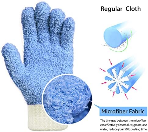 MIG4U 3 Pairs Microfiber Dusting Gloves, House Cleaning Glove for Blinds, Plants, Windows, Shutters, Furniture, Car Interior, Reusable Lint-Free Mitt, S/M - Image 2
