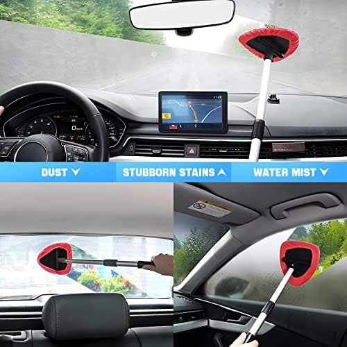 Extendable Car Windshield Cleaning Tool with Microfiber Pads, Red - Image 5