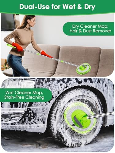 2 in 1 Lightweight Wall Cleaner Mop with Long Handle 75" 190cm Ceiling Duster Lint-Free Chenille Fiber Mop for Kitchen Baseboard Floor Glass Window Roof Cleaning Washer Scrubber Brush Tool Wet Dry Use - Image 5