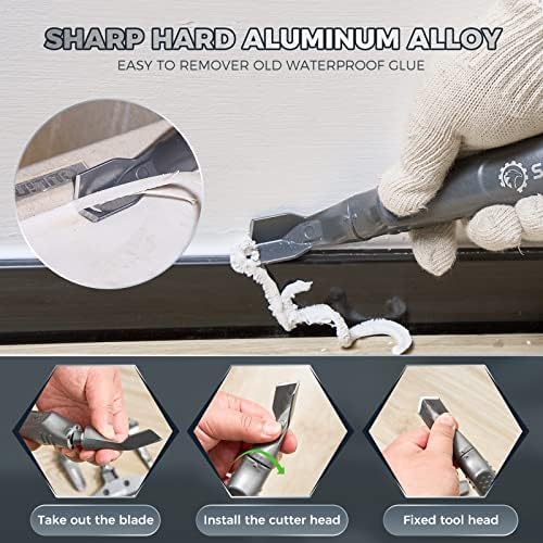Saker Caulking Tool Kit-Aluminum 4 in 1 Sealant Finishing Tool Grout Remove Scraper Caulk Remover Glass Glue Angle Scraper for Bathroom,Kitchen,Floor,Window,Sink Joint,Frames Seal Silver - Image 3