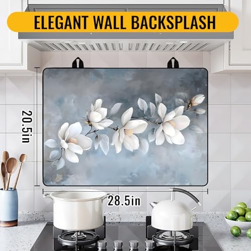 NYZE Stove Top Cover for Electric/Glass Stove, 28x20 Inch Stovetop Cover Flat Top Protector Dish Drying Mat for Kitchen (White Magnolia) - Image 3