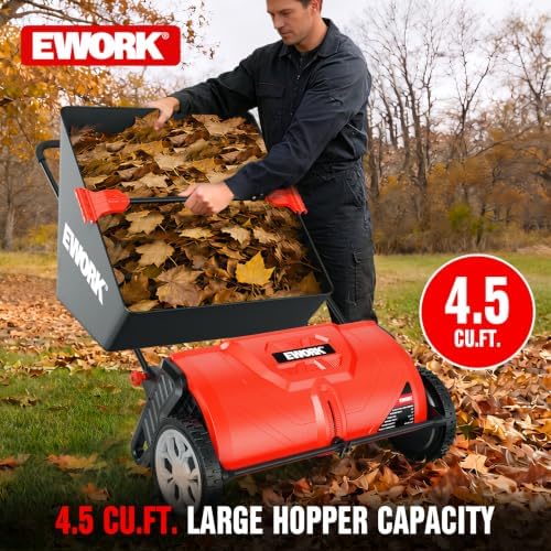 EWORK Push Lawn Sweeper 32-Inch with 4.5 cu.ft. Hopper Bag for Yard Clean - Image 3
