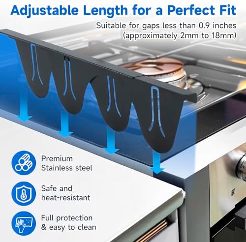 Stainless Steel Stove Gap Covers, Heat Resistant, Easy to Clean, Fits Stove & Countertop Gaps, Adjustable Length 13.8" to 27.5", Width 0.79" (Black) - Image 5