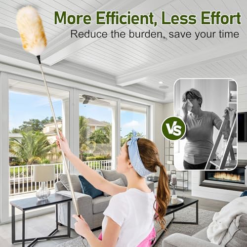 Extendable Lambswool Duster 25-64" Retractable Telescopic Handle Removable Head Multi-Surface Cleaning Tool for Ceiling Fans, Windows, High Walls, and Hard-to-Reach Areas (2pcs) - Image 6