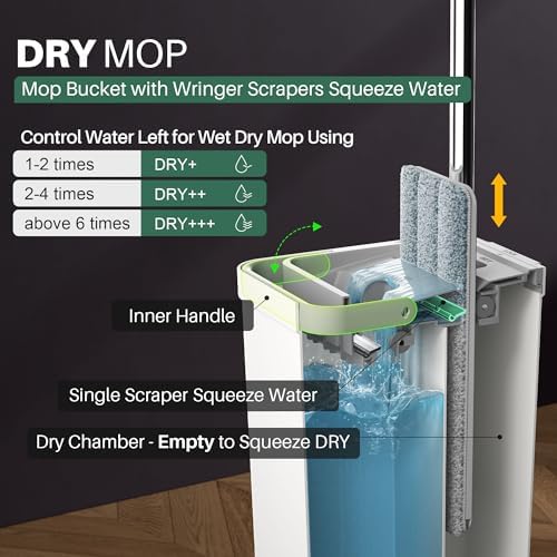JOYMOOP Mop and Bucket Set, Commercial & Household Use, Flat Mops for Floor Cleaning, Wall Mop Cleaner with Long Handle, Hardwood Floor Mop with 6 Microfiber Pads - Image 3