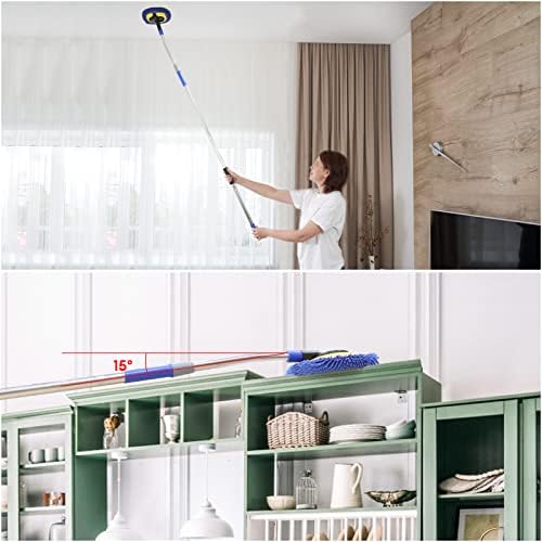 Wall Cleaner, Max 66'' Wall Mop with Long Handle, Ceiling Dust Mop with 15° Labor-Saving Elbow Extension Pole, Baseboard Duster Washer Scrubber, High Reach Window Cleaning Brush, Roof Cleaning Tool-BU - Image 6