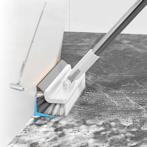 Grout Scrub Brush with 42" Long Handle Double-Sided Floor Scrub Brush V-Shape Grout Cleaner with Squeegee 180° Rotating for Tile Floors, Baseboards, Wall by Unknown