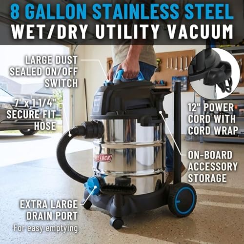 Channellock Wet/Dry Vac 8L04001S - Stainless Steel, 4.0 HP, Shopvac, Wetvac - 8 Gal - Image 2