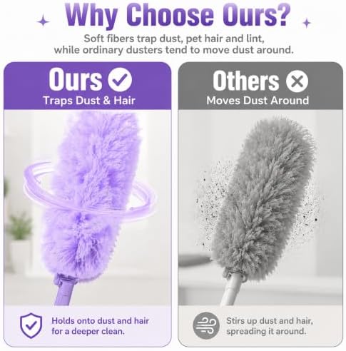 Duster Refills with Handle, 30 Count Disposable Dusting Brush Set, 360° Disposable Dusting Kit, Compatible with Swiffer Duster Handles for Daily Dust Cleaning, Blinds, Ceiling FA, Purple - Image 7