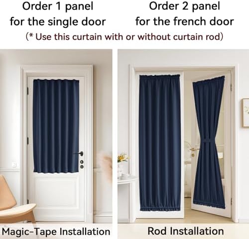 Vatge Door Curatins for Doorway - Sidelight Curtains for French Doors Glass Doors Curtains for Front Door, 1 Panel, W12 x L72, Navy - Image 4