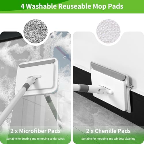 Baseboard Cleaner Tool with Handle, 55.9’’ Baseboard Cleaner with Extendable Handle, Wall Cleaner for Baseboard, Wall, Ceiling, with 4 Reusable Cleaning Pads - Image 4