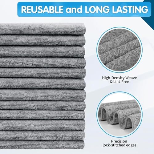 FIXSMITH Grey Microfiber Cleaning Cloth -Pack of 24, Highly Absorbent Cleaning Rags, 16"X12" All Purpose Cleaning Towels for Housekeeping, Kitchen, Car, Lint Free and Reusable Microfiber Towels - Image 2