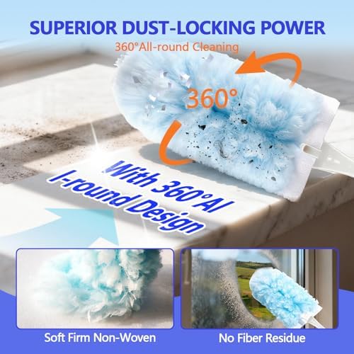 Heavy Duty Duster Refills for Swiffer Duster (40 Count) | 360° Unscented Disposable Multisurface Dusters with 1 Handle- for Home, Blinds, Fans & Corners, Blue - Image 3