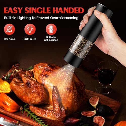 Electric Salt and Pepper Grinder Set Automatic Battery Pepper Mill Shakers Adjustable Coarseness Upgraded Larger Capacity with Led Home and Kitchen Appliances Birthday Gifts for Women Men - Image 4