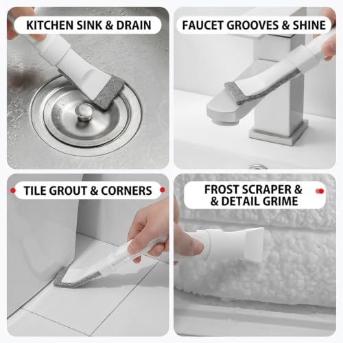 Crevice Cleaning Brush with 10 Replacement Scouring Pads, Deep Detail Scrubbing Tool for Window Track, Sliding Door Rail, Tile Grout, Shower - Image 4