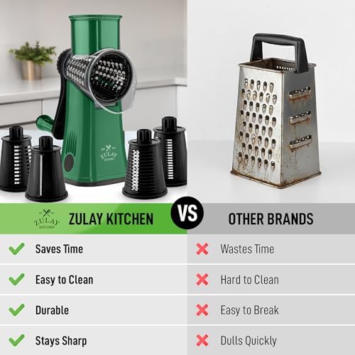 Rotary Cheese Grater Manual Hand Crank 5 Blade Shredder, Green & Black - Image 2