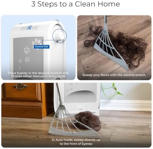 EyeVac Pet & Squeegee Broom Bundle - Touchless Vacuum Automatic Dustpan with Multisurface Sweeping Broom, Corded Bagless Vacuum, 1400 Watt for Cat Dog Pet Hair, Dirt, Food Debris, Kitchen (White) - Image 2