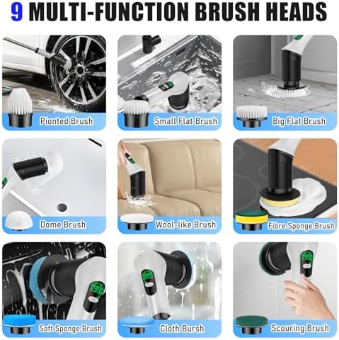 Electric Cleaning Brush, 9 in 1 Electric Brush with Interchangeable Drill Brush Heads, 2000mAh, Electric Clean Brush with Adjustable Handle, for Bathroom, Kitchen, Floor, Cordless - Image 3