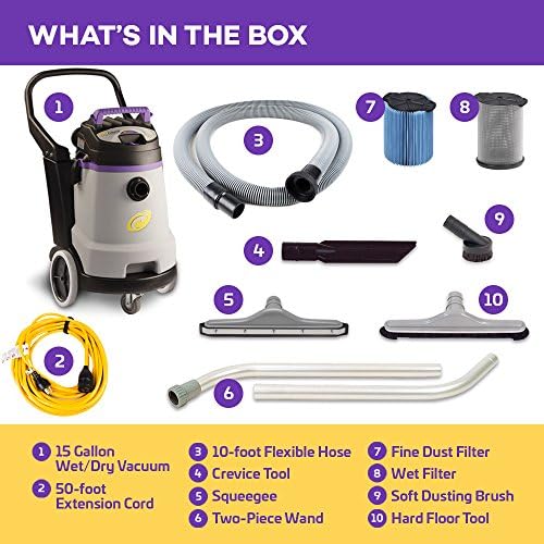 ProTeam Wet Dry Vacuums, ProGuard 15, 15-Gallon Commercial Wet Dry Vacuum Cleaner with Tool Kit - Image 2
