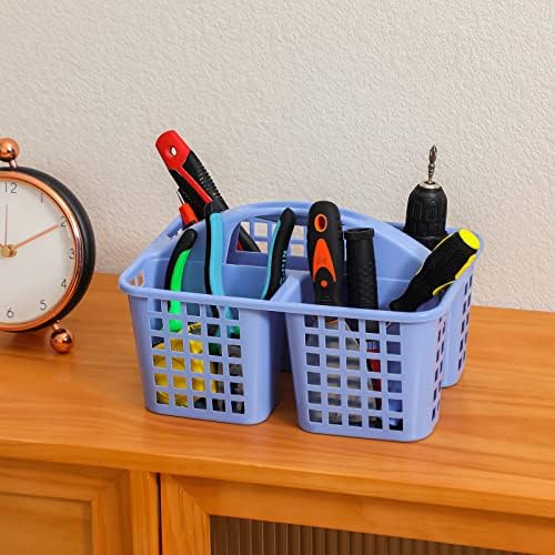 Portable Shower Caddy Basket Plastic Storage Basket with Compartments Blue - Image 3