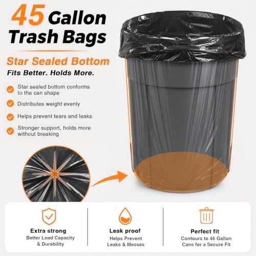 Delxo 40-45 Gallon Trash Bags, 250 Count, 40×45'' Large Black Garbage Bags - Image 4