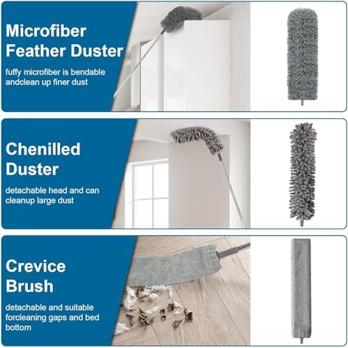 7 Pcs Microfiber Feather Duster with 100-inch Telescopic Extendable Pole, Washable and Reusable Cobweb Duster Kit, Dusters for Cleaning High Ceiling,Fan,Furniture,Blinds - Image 3