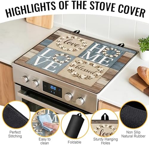 NYZE Stove Top Cover for Electric/Glass Stove, Flat Top Cooktop Protector, Electric Cooktop Cover, Extra Counter Space for Kitchen (HOME LOVE) - Image 2