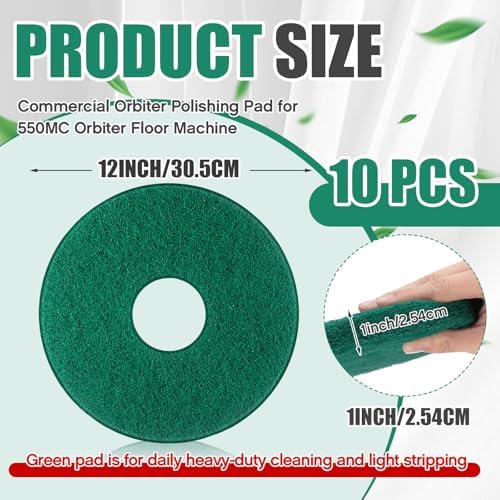 Teenyyou 10 Pcs 12" Cleaning Orbiter Pads Commercial Floor Buffer Pads Hardwood Floor Maintenance Scrubber Polisher Cleaning and Stripping for Orbiter Machine (Green) - Image 2