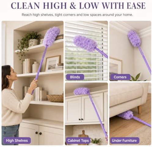 Duster Refills with Handle, 30 Count Disposable Dusting Brush Set, 360° Disposable Dusting Kit, Compatible with Swiffer Duster Handles for Daily Dust Cleaning, Blinds, Ceiling FA, Purple - Image 5