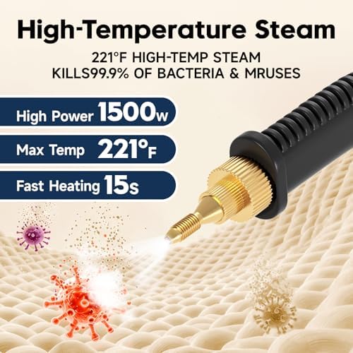 KEROMEE Steam Cleaner, 1500W High Pressure Steamer with 1.27Qt Tank, 15s Fast Heat, 6-Level Adjustable Steam, Portable Machine with 15pcs Kit for Dirt, Grease, Grout, Tile, Floor, Car Detailing - Image 2