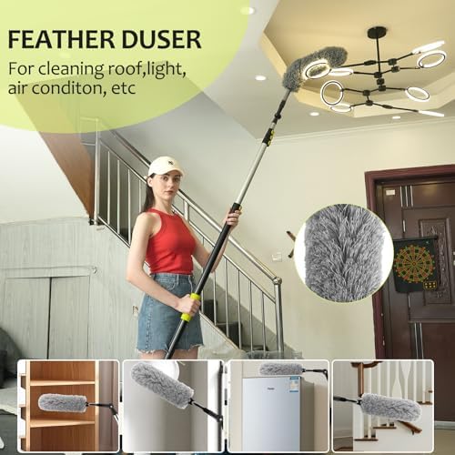 【Upgrade Anti Rotation 】 20FT High Reach Duster Kit,Lightweight Aluminum Alloy Extension Rod,5-Piece Set,210° Steering Head Clean Various Angle,for Cleaning Ceiling,High Wall - Image 5