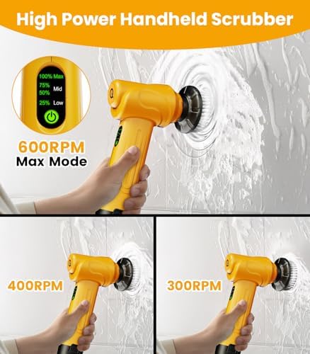 Battery Electric Spin Scrubber Q4, Handheld Scrubber for Cleaning with Display, Power Dish Scrubber with 5 Heads, Shower Cordless Cleaning Brush for Bathroom/Sink/Window - Image 2