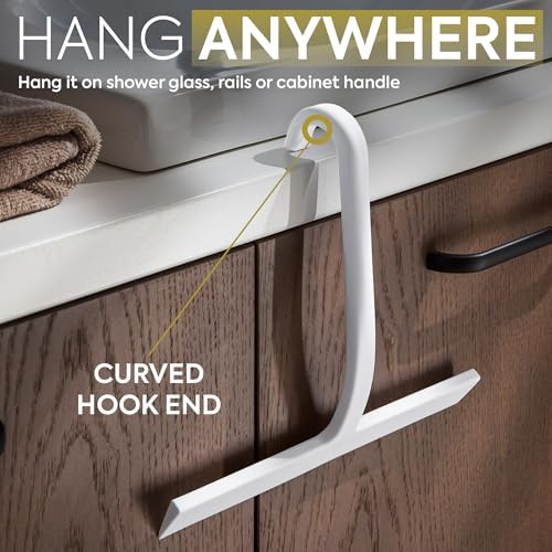 GÜTEWERK Shower Squeegee for Glass Doors, 10″ White with No-Drill J-Hook - Image 2
