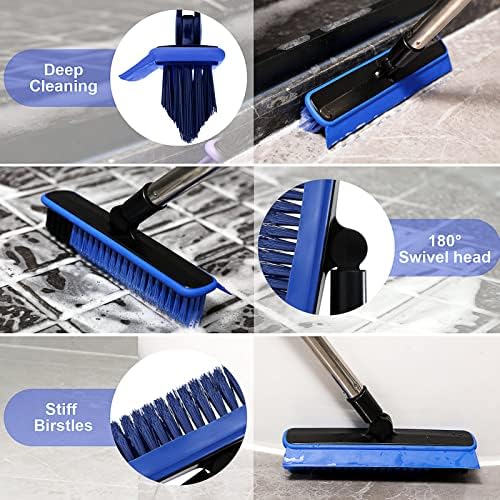 Grout Cleaner Brush with Long Handle, V-Shaped Floor Scrub Brush Swivel Grout Brush Stiff Bristle Floor Grout Scrubber for Bathroom, Tile Line, Crevice, Kitchen, Wall, Deck, Garage (Blue) - Image 5