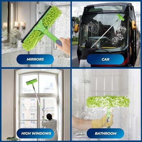 DSV Standard Professional Window Squeegee for Window Cleaning, 2 in 1 Rotatable Window Cleaning Squeegee Kit with Extension Pole, 62” Window Cleaning Tool for Indoor/Outdoor High Windows, Home, Car - Image 6