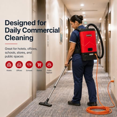 Corded Commercial Backpack Vacuum Cleaner, 106 CFM, 1.6-Gal, 50-ft Cord - Image 2