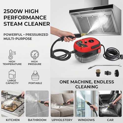 2500w Handheld High-Temperature Pressurized Steam Cleaner High Pressure Temperature Multi Purpose Heavy Duty Portable with Attachments for Car Engine Home Multi-surface 1000ml(White) - Image 2