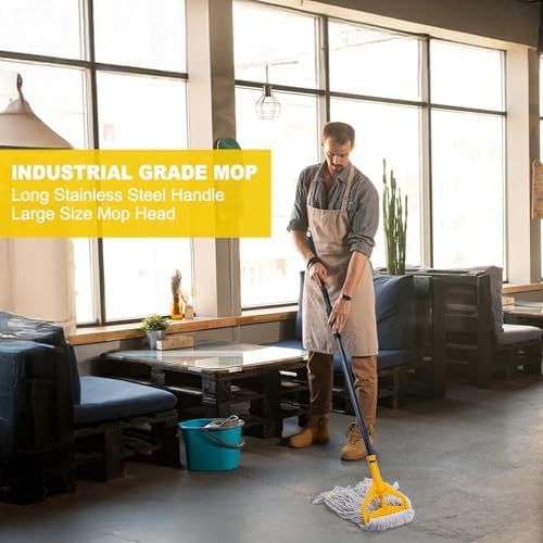 Commercial Mop with 3 Large Replacement Heads,Heavy Duty Industrial Mops - Image 7