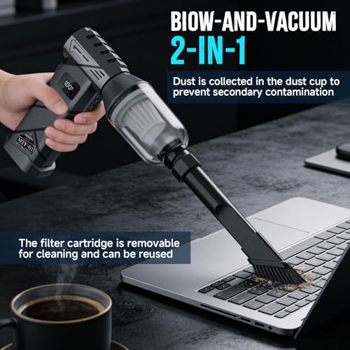 MTOX Electric Air Duster, 150,000 RPM Compressed Air Duster, Fast Charging, Dual 4000mAh Batteries, 2-in-1 Blower & Vacuum Portable, for Keyboards PC Computer Case, House, Outdoor & Cars (Black) - Image 6