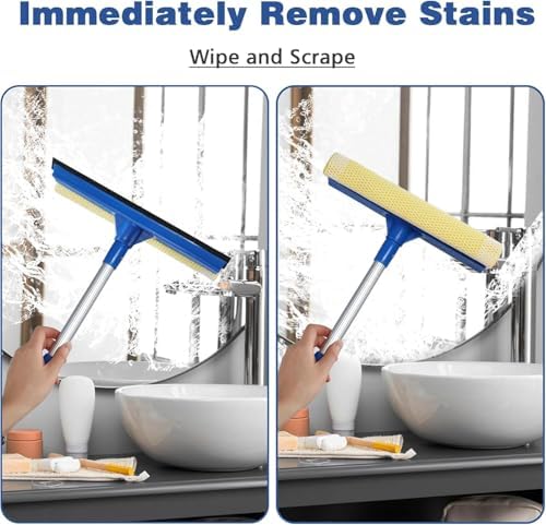 Professional 2-in-1 Window Squeegee with Telescopic Stainless Steel Handle (13.3"-18.9") | Sponge & Scraper for Glass, Shower, Car & High Surfaces - Image 6