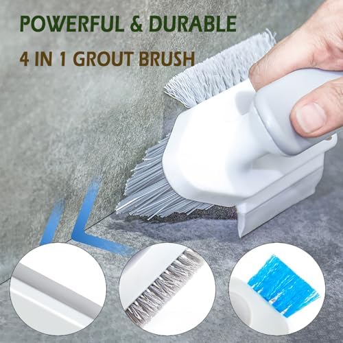 Alnorte 4 in 1 Grout Cleaning Brush with Scrape, V Shape Grout Cleaner for Tile Floors, Bathroom, Corner, Baseboard, Kitchen, Shower with Stiff Bristles (White) - Image 2
