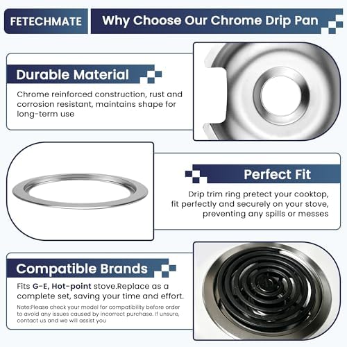 Chrome Stove Drip Pan with Trim Ring Fit for GE Hot point Stove - Image 4