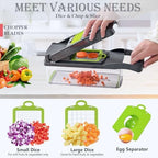Vegetable Chopper Dicer with Container | Cheese Grater Mandoline Slicer Cabbage Shredder French Fry Cutter Stainless Steel for Veggie Onion Potato Fruit Food, Manual Hand Cooking Gadget for Kitchen - Image 2