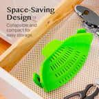 Kitchen Gizmo Snap N' Strain Clip On Strainer for Pots and Pans - Collapsible Silicone Pasta Strainer and Kitchen Gadget for Cooking - Easy to Use, Heat Resistant and Space Saving Colander - Green - Image 4