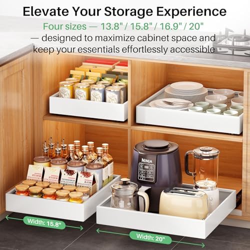 2Pack Pull out Cabinet Organizer, 21"Deep, Heavy Duty Full-extension Slide out Drawers for Kitchen Cabinet, Roll out Shelf Storage with Nano Adhesive for Pots,17"W x 21"D x 3.1"H, White - Image 6