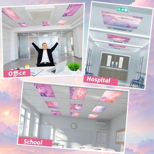 6 Pcs Fluorescent Light Covers with 60 Magnets Decorative for Classroom Ceiling Lights 4 x 2 Feet Magnetic Light Cover Filter Easy Install for Hospitals Drop Home Office Ceiling Supplies (Sunset) - Image 4